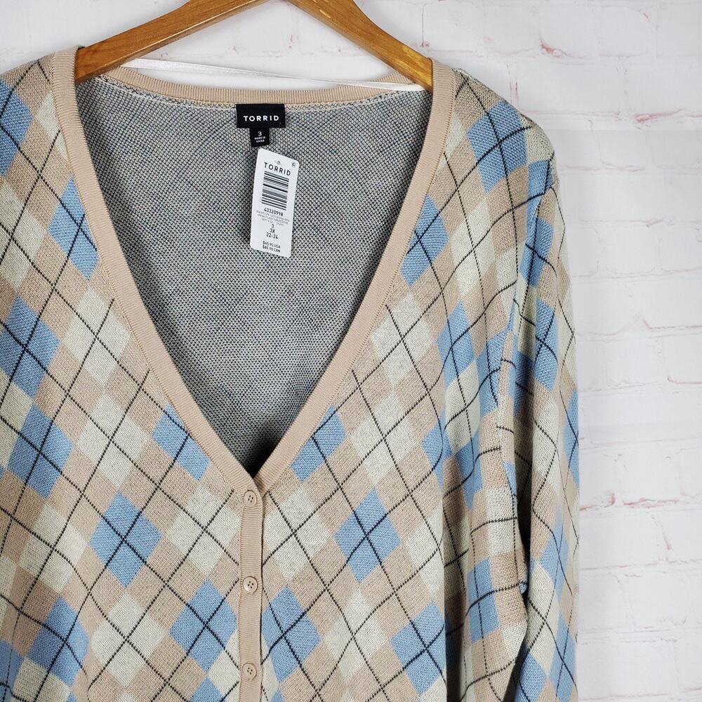 NEW Torrid Jacquard Shrug Cardigan Sweater Plus Sz 3X Sandstone Plaid Long Sleev - Picture 7 of 15